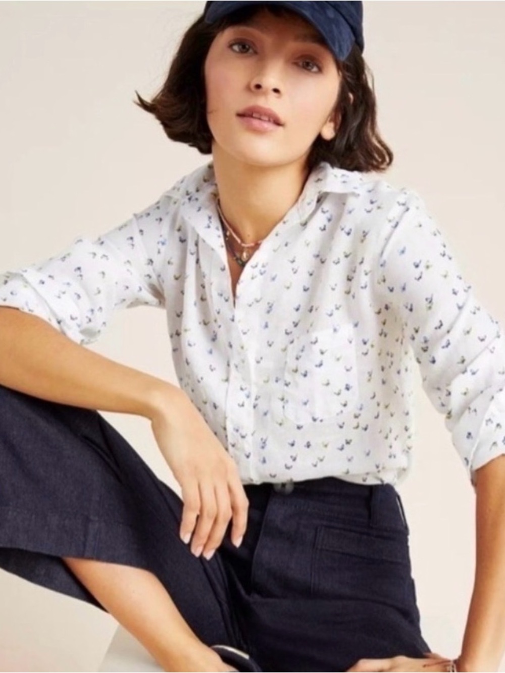 Anthro Grayson linen shirt Womens Medium Butterfly Buttondown casual Feminine